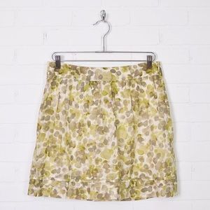 Ann Taylor LOFT Green & Beige Polka Dot Print Pleated Ruffle Mini Skirt 4P PS